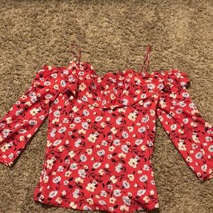 Red floral open shoulder top